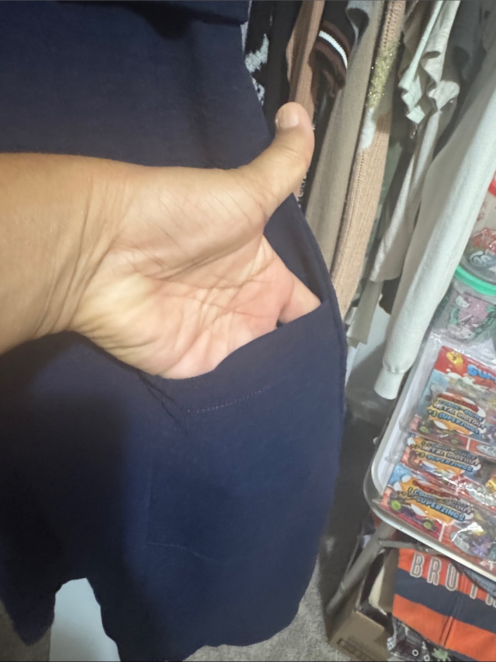 Nicely used: Medium Navy Short Sleeve Wrap Dress with Front Pockets - Picture 3 of 4